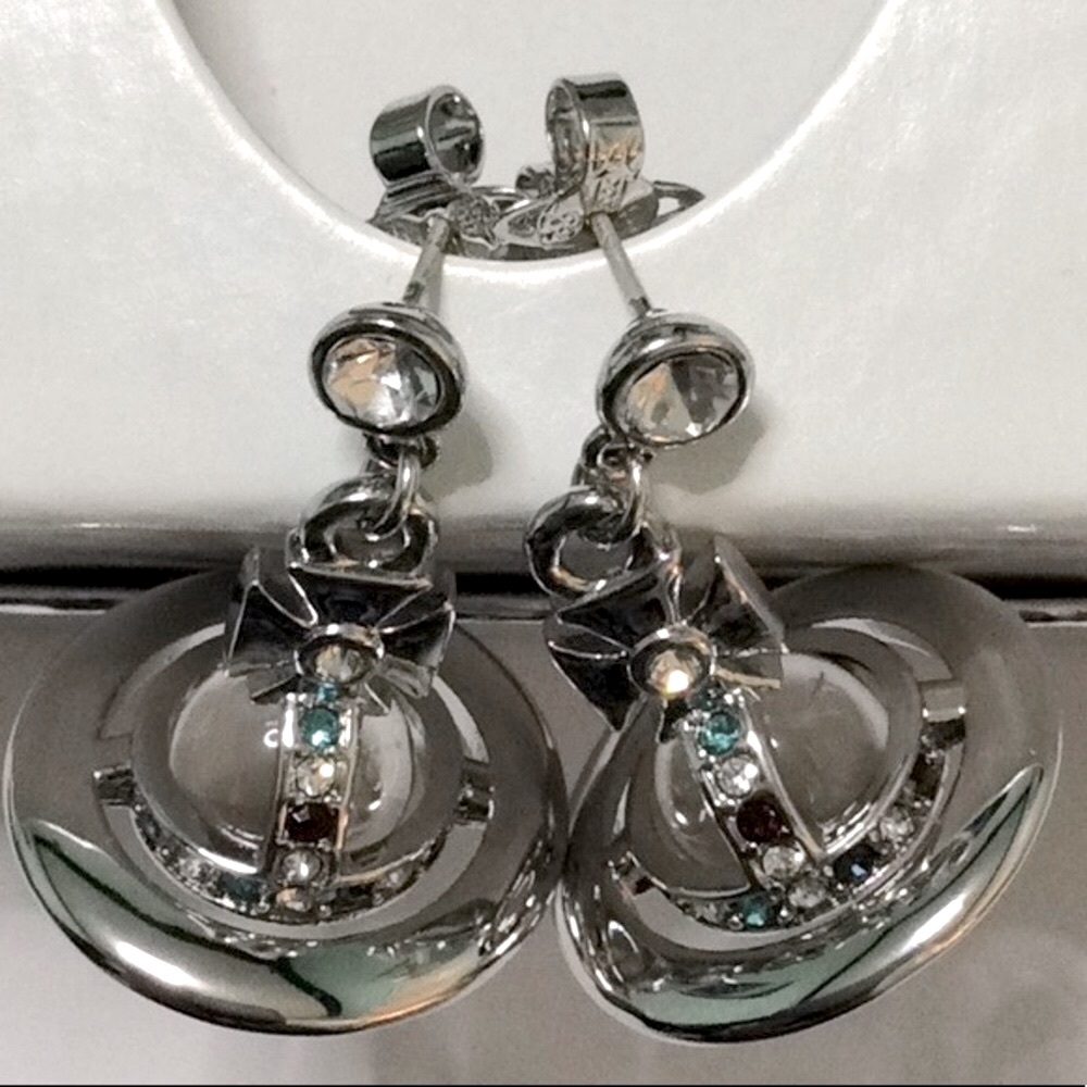 Sold out Vivienne Westwood  Silver tone crystal drop earrings - Picture 4 of 7